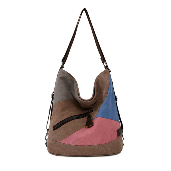 Bolso de Lona Artístico con Contraste de Colores y Costura Decorativa
