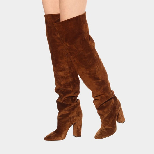 Botas Over The Knee con Tacón Grueso y Pliegues - Acabado Mate