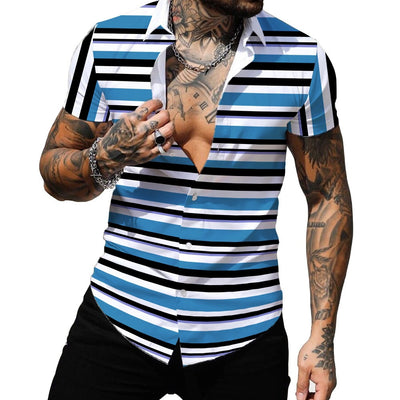 Camisa Hawaiana de Rayas con Estampado Digital y Cuello Solapa - Image 7