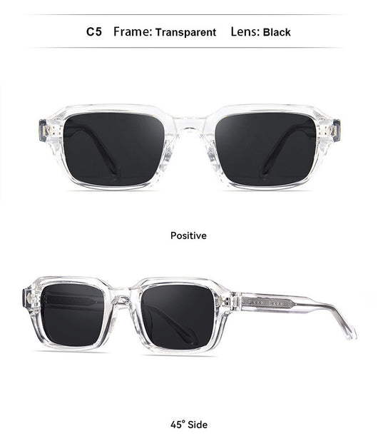 Black square-frame sunglasses with dark lenses and small silver diamond accents on the temples. - Image 16