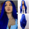 Peluca Frontal de Encaje Sintético Azul Liso Largo