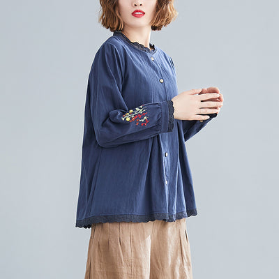 Blusa Oversized con Encaje Bordado en Cuello y Mangas Largas - Image 3