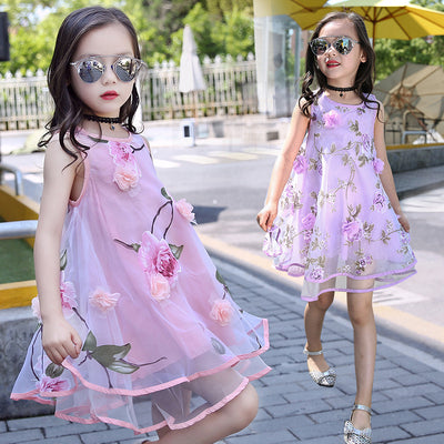 Vestido de Playa Infantil Estampado Floral con Efecto Gasa - Image 5