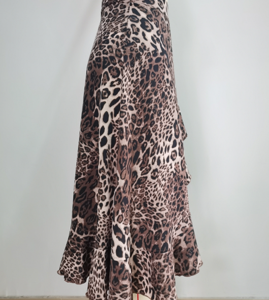 Falda Sexy Estampado Leopardo Irregular con Volantes y Cordones - Image 9