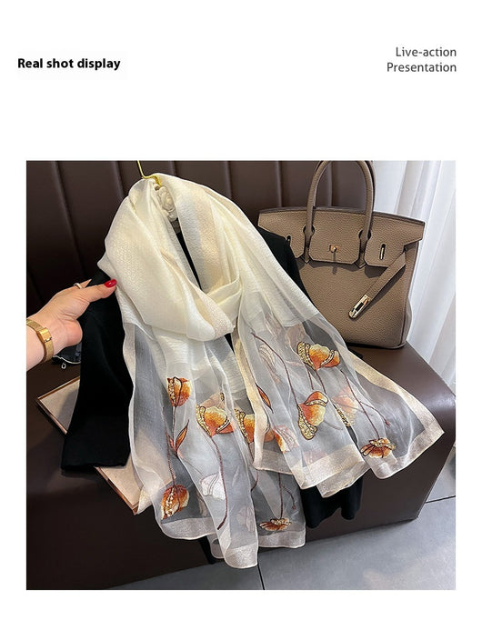Bufanda de Seda Bordada Estilo Chino con Flores de Perla - Chal Cálido para Mujer - Image 32