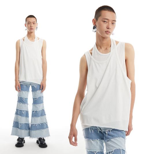 Chaleco Camiseta de Doble Capa Estilo Relajado Versátil