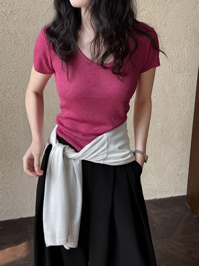 Camiseta Ajustada de Verano para Mujer - Cuello Redondo, Manga Corta y Cintura Definida - Image 26