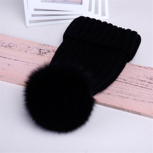 Gorro de Lana con Pompón de Piel Real de Mapache y Zorro