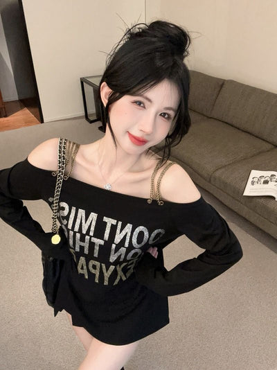 Blusa Vintage Estampada Talla Grande con Hombros Descubiertos y Mangas Largas para Mujer - Image 11