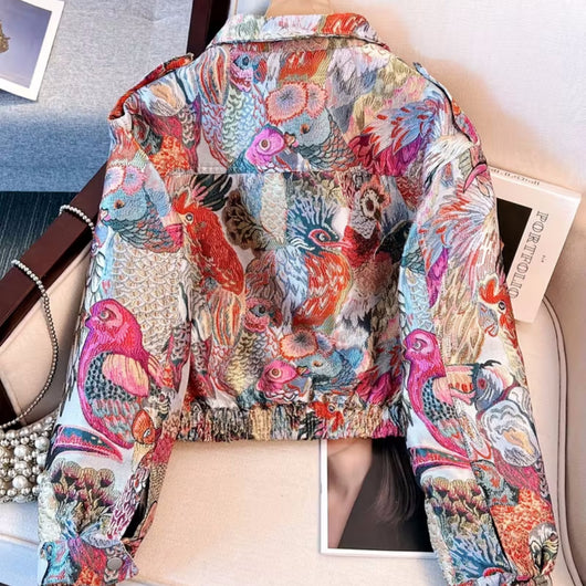 Chaqueta Otoñal con Estampado de Pavo Real para Mujer - Image 5