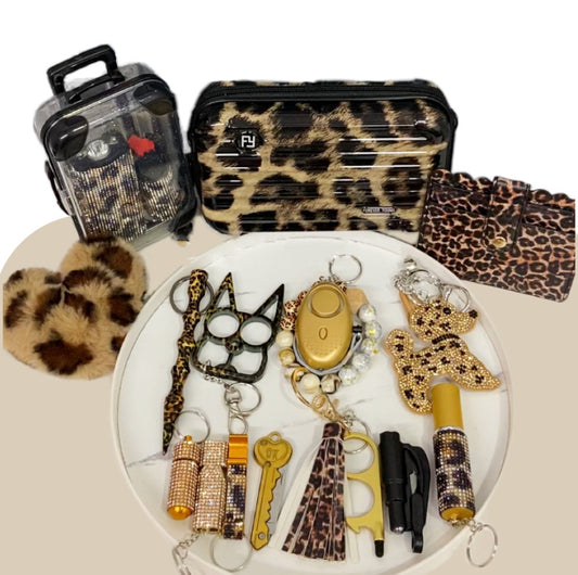 Llavero de Defensa Personal Estampado Leopardo Marrón