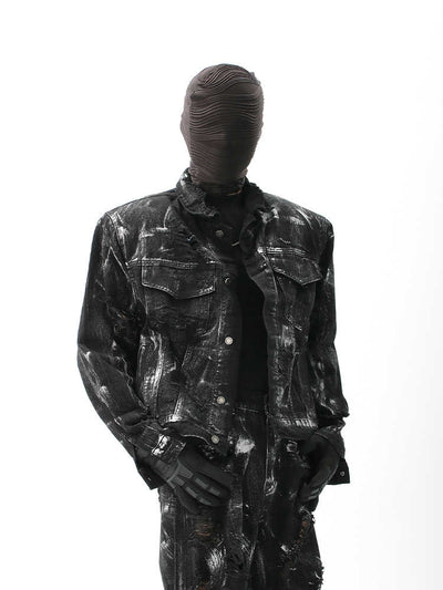 Chaqueta Denim Vintage Desgastada con Efecto Graffiti para Hombre - Image 8