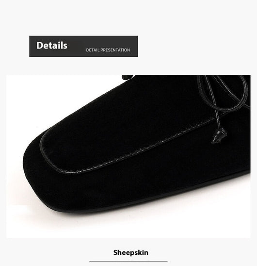 Zapatos de Tacón Grueso con Punta Cuadrada y Moño - Comodidad Premium en Cuero Dividido - Image 7