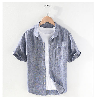 Camisa de Lino Casual para Hombre con Cuello Cuadrado - Image 18