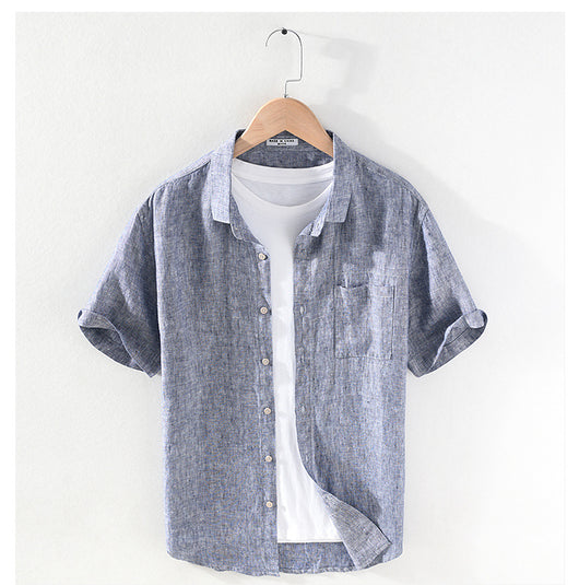 Camisa de Lino Casual para Hombre con Cuello Cuadrado - Image 18