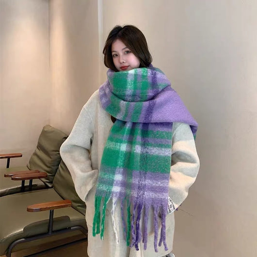Cuello Térmico Largo de Mohair con Diseño de Cuadrícula Arcoíris para Mujer - Image 30