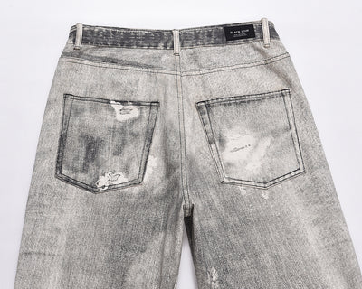 Jeans Ajustados Daddy con Desgarre y Efecto Gato Gris Claro - Image 25