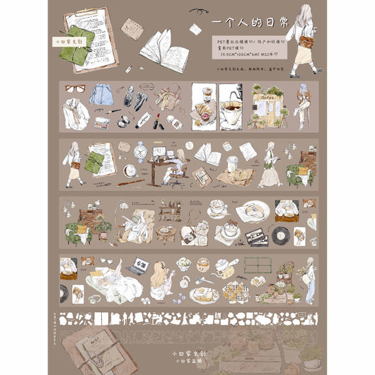 Die-cut PET tape stickers featuring pastel hand-drawn stationery like binder clips, paper clips, notepads, and clothespins. - Image 4