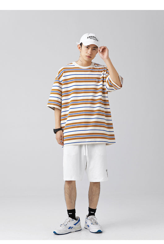 Playera Hombre Rayas Contraste Retro Suelta Versátil - Image 32