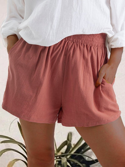Shorts de Lino Cintura Alta Color Sólido con Bolsillos - Image 9