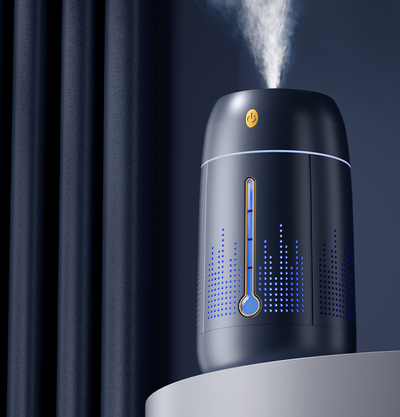 White cylindrical household humidifier with a visible water level indicator, next to its brown cardboard packaging. - Image 12