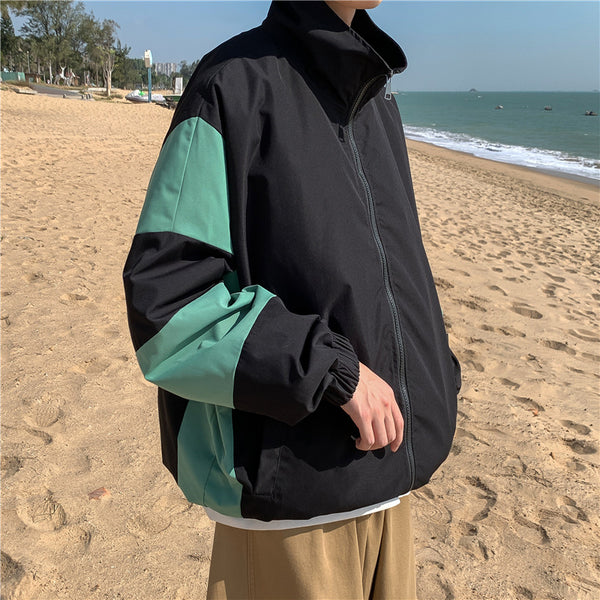 Chaqueta Suelta Estilo Coreano con Costuras Contrastantes Hong Kong - Unisex para Parejas