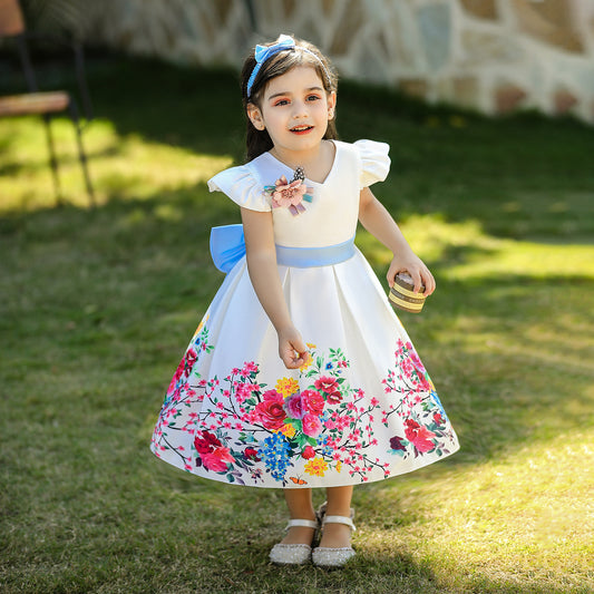 Vestido Princesa Estampado Forjado con Diadema