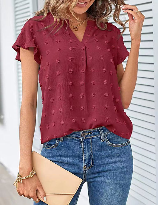 Blusa Fresca de Verano con Cuello V, Volantes y Estampado de Lunares - Image 24