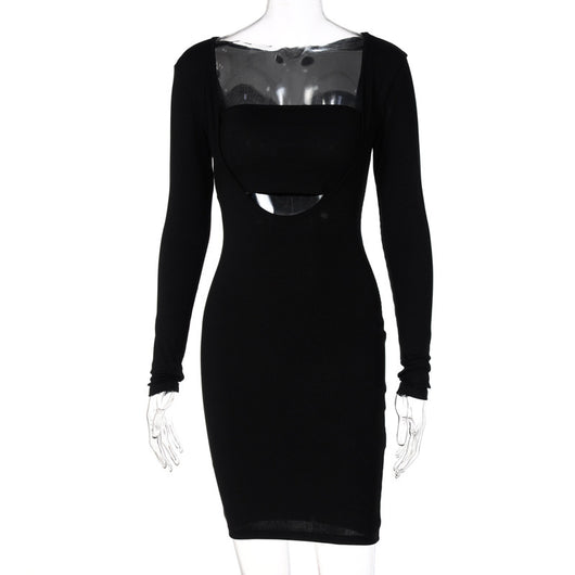 Vestido Ajustado con Escote Profundo y Pecho Envuelto de Manga Larga - Image 7