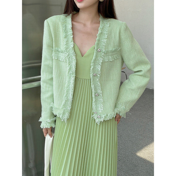 Chaqueta Perfumada Tweed Verde Temperamento Francés
