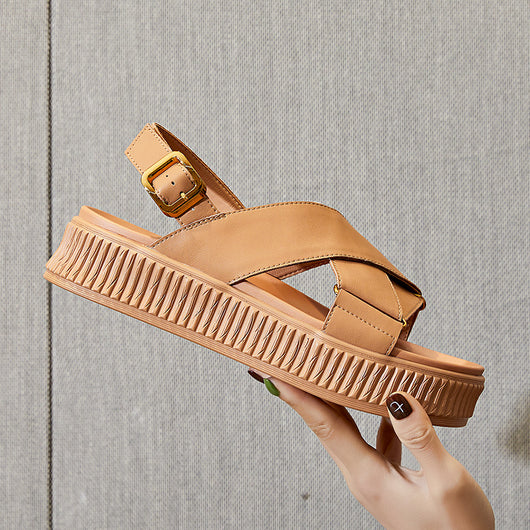 Sandalias Planas de Cuero con Plataforma para Mujer - Image 3