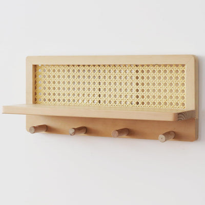 Estante de Almacenamiento de Pared en Madera Maciza y Ratán - Image 3