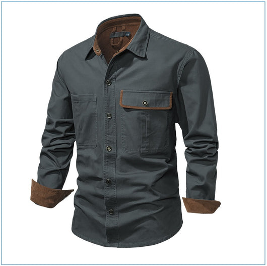 Camisa Polo de Manga Larga Algodón Lavado Tallas Grandes Hombre Color Sólido - Image 22