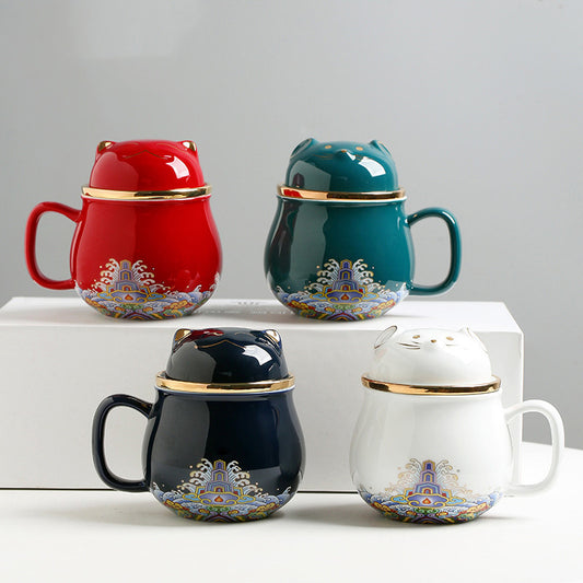 Taza de Té Cerámica Ciudad Prohibida con Tapa - Separador de Infusiones