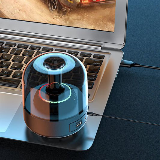 Parlante Bluetooth Minimalista de Cristal Azul con Bajos Potentes