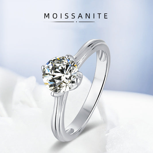 Anillo de Plata 925 Lotus Brazos Rectos con Moissanita Incrustada