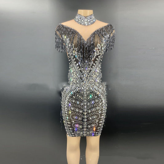 Vestido Colgante Diosa del Viento con Borlas y Pedrería de Lujo