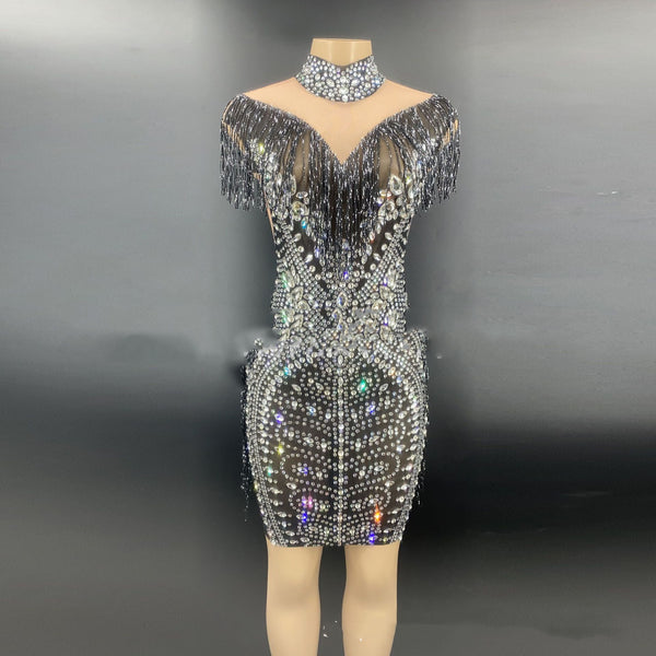 Vestido Colgante Diosa del Viento con Borlas y Pedrería de Lujo