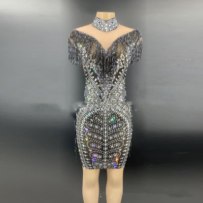 Vestido Colgante Diosa del Viento con Borlas y Pedrería de Lujo