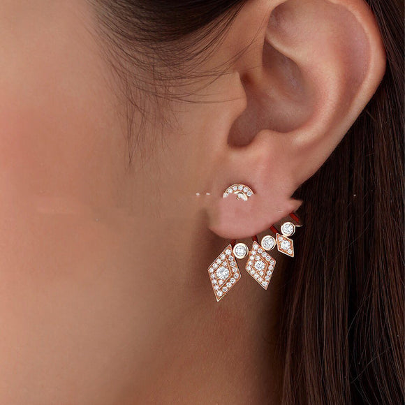 Aretes Dobles de Diamante y Circón - Diseño Europeo y Americano