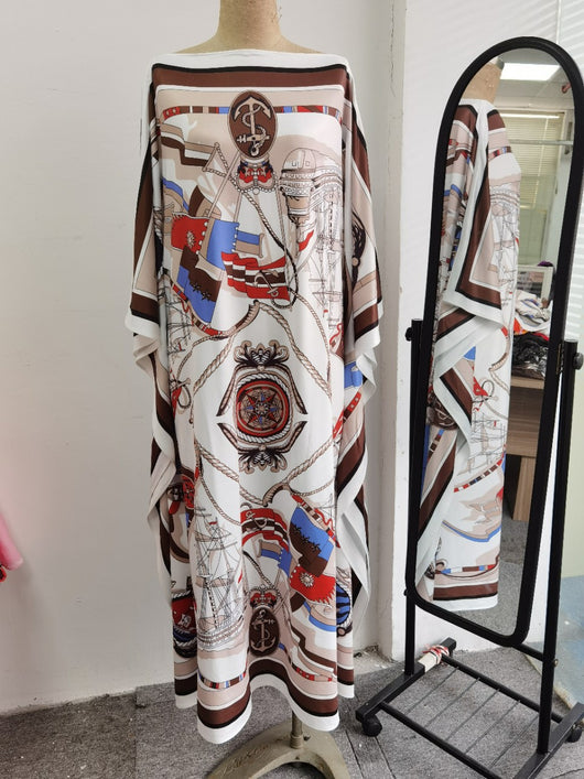Vestido de Seda Tejida Estampado con Mangas Amplias y Corte Holgado - Image 9