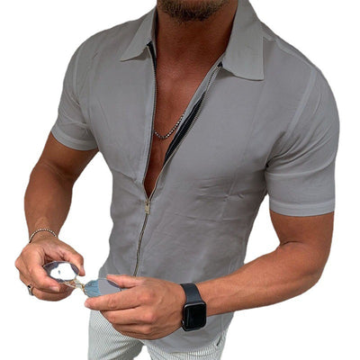 Cardigan Casual de Hombre Ajustado con Cierre de Cremallera y Manga Corta - Image 10