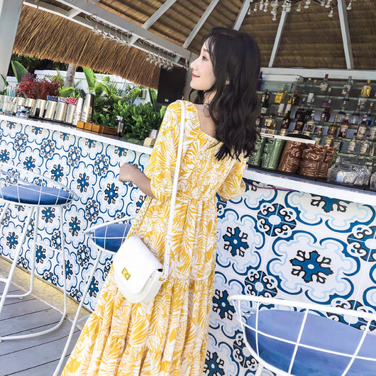 Vestido de Verano Floral Amarillo en Chifón para Mujer - Image 5