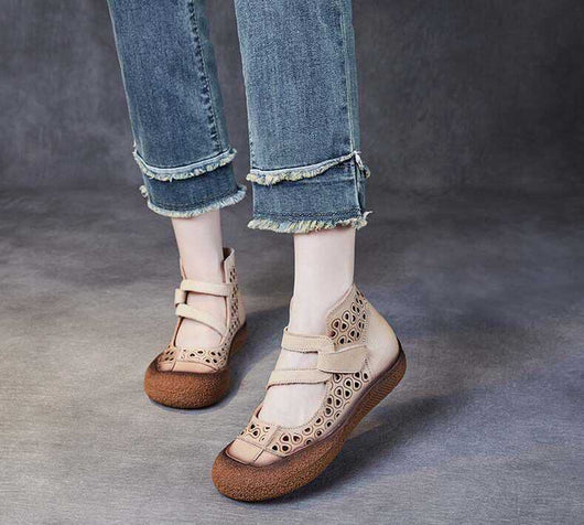 Sandalias Planas de Cuero Retro con Diseño Calado y Suela Antideslizante - Image 2