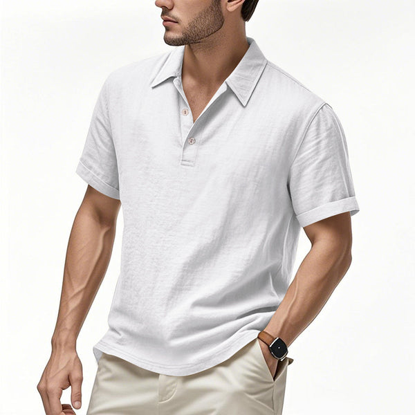 Polo Casual Británico Hombre con Cuello Solapa y Cierre de Hebilla en Lino