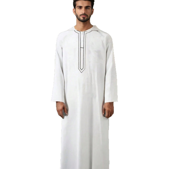 Men's Long Islamic Hooded Tunic with Embroidery
