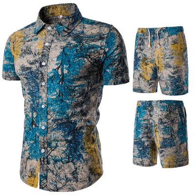 Conjunto Casual Étnico para Hombre - Camisa Floral de Manga Corta con Shorts - Image 19