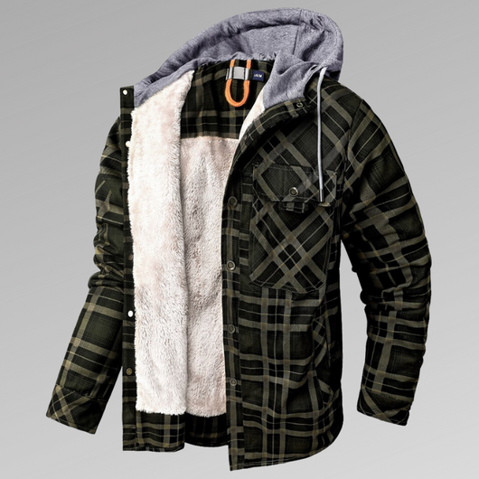 Camisa Abrigo de Terciopelo Grueso con Capucha y Cuadros para Hombre - Image 11