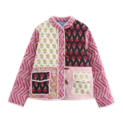 Chaqueta de Algodón Estampada con Costuras Combinadas - Corte Holgado y Casual - Image 10