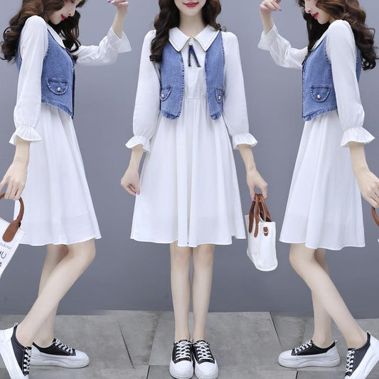 Conjunto Denim: Vestido Camisero + Chaleco Spring